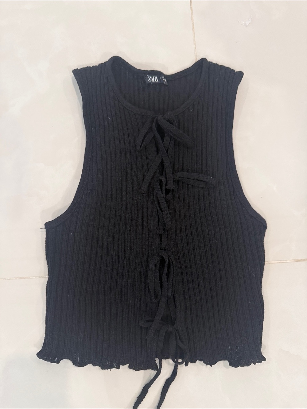 Zara Black Ribbed Lace-Up Sleeveless Tank